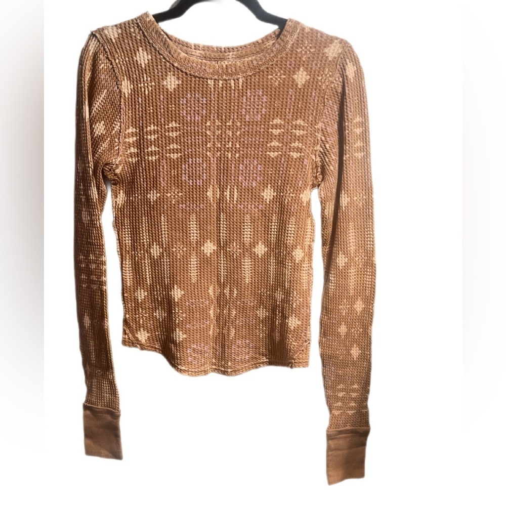 We The Free Pretty Little Thermal Bohemian Trend Tan Patterned Long Sleeve Top S - Picture 2 of 4